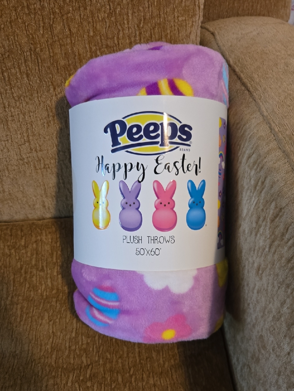 Peeps Happy Easter Plush Throw - Purple Bunny Print
